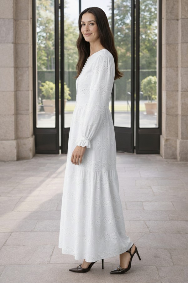 Fisto Düğme Detaylı Elbise A1431 Beyaz Fisto Düğme Detaylı Elbise A1431 Beyaz