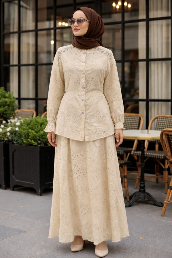 Fisto Taşlı İkili Takım A3005-1 Krem Fisto Taşlı İkili Takım A3005-1 Krem