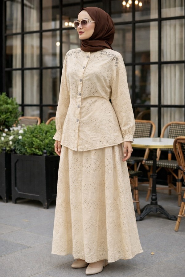 Fisto Taşlı İkili Takım A3005-1 Krem Fisto Taşlı İkili Takım A3005-1 Krem