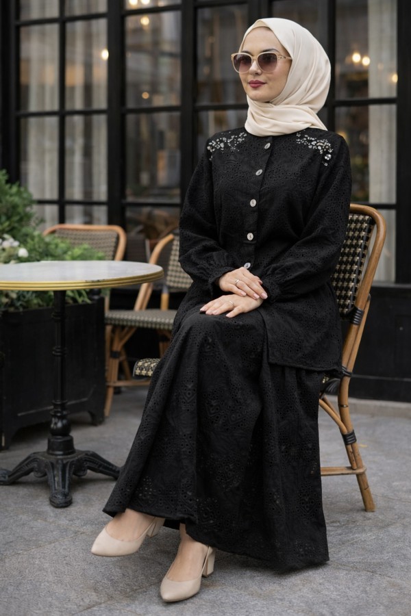 Fisto Taşlı İkili Takım A3005-1 Siyah Fisto Taşlı İkili Takım A3005-1 Siyah