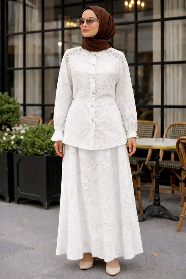 Fisto Taşlı İkili Takım A3005-1 Beyaz Fisto Taşlı İkili Takım A3005-1 Beyaz