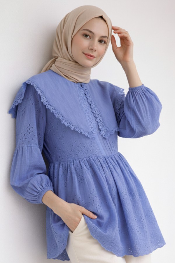 Bebe Yaka Fisto Tunik A1420 Mavi Bebe Yaka Fisto Tunik A1420 Mavi