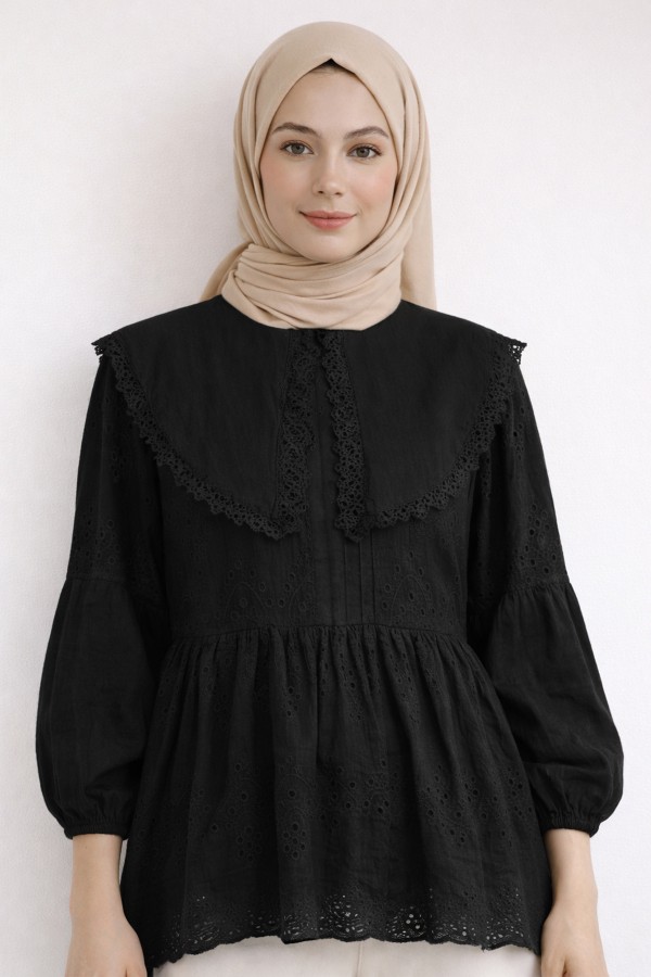 Bebe Yaka Fisto Tunik A1420 Siyah Bebe Yaka Fisto Tunik A1420 Siyah