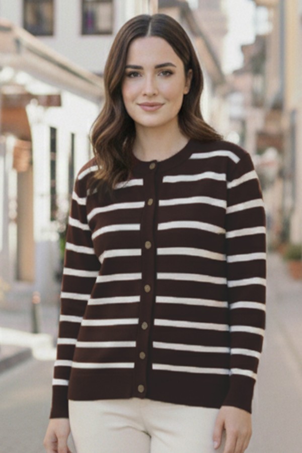 Çizgili Hırka N3294 Kahverengi Çizgili Hırka N3294 Kahverengi