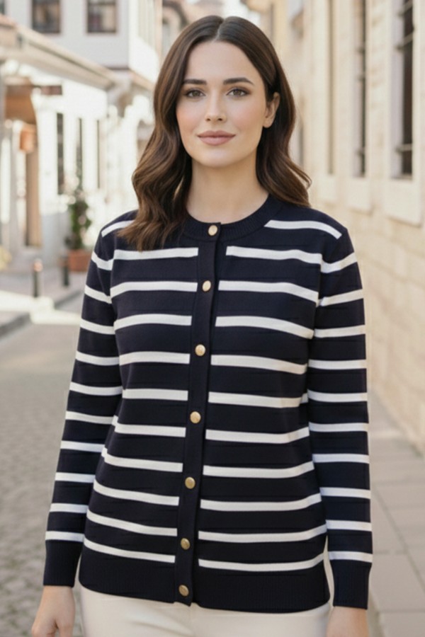 Çizgili Hırka N3294 Lacivert Çizgili Hırka N3294 Lacivert