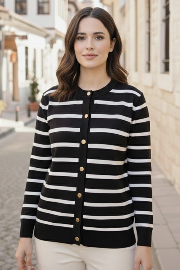 Çizgili Hırka N3294 Siyah Çizgili Hırka N3294 Siyah