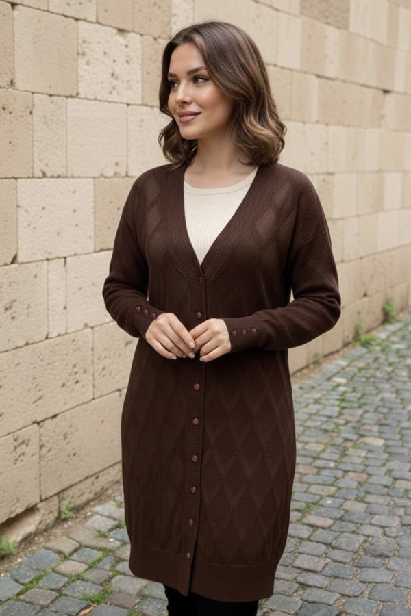 Desenli Hırka N3290 Kahverengi