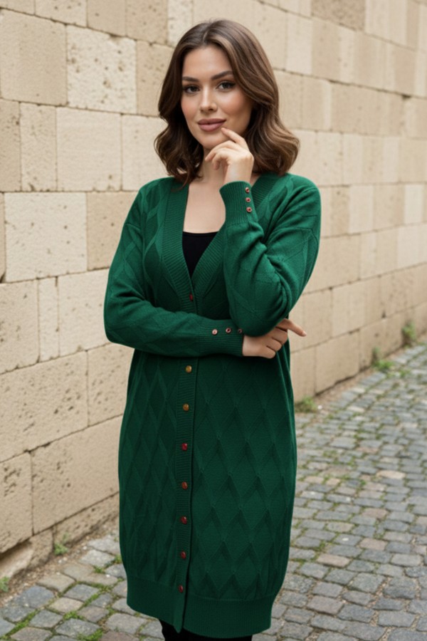 Desenli Hırka N3290 Zümrüt Yeşili Desenli Hırka N3290 Zümrüt Yeşili