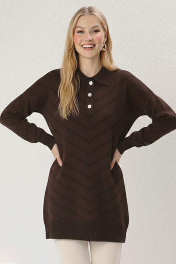 Desenli Tesettür Tunik N3304 Kahverengi