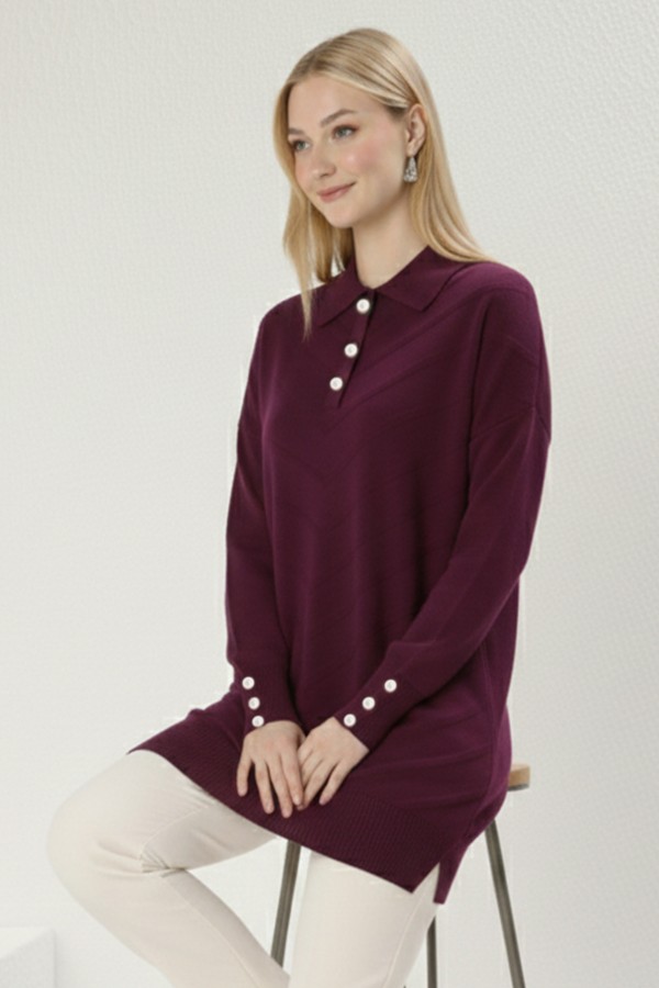 Desenli Tesettür Tunik N3304 Mürdüm