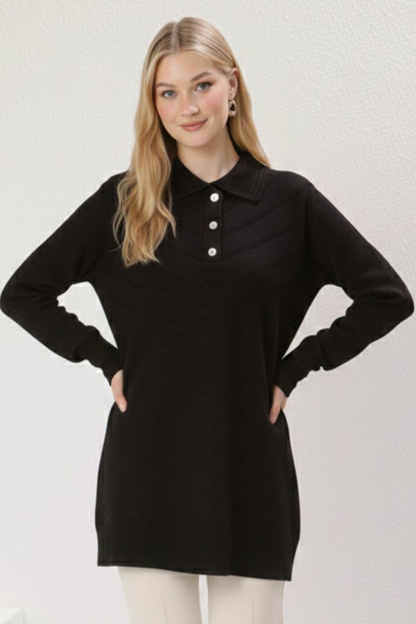 Desenli Tesettür Tunik N3304 Siyah