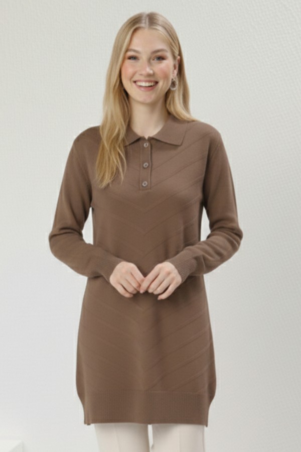 Desenli Tesettür Tunik N3304 Vizon