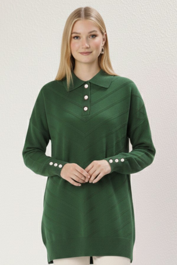 Desenli Tesettür Tunik N3304 Zümrüt Yeşili