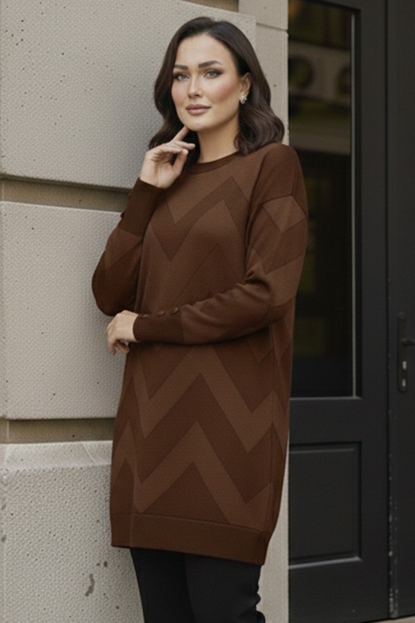 Desenli Tunik N3183 Vizon