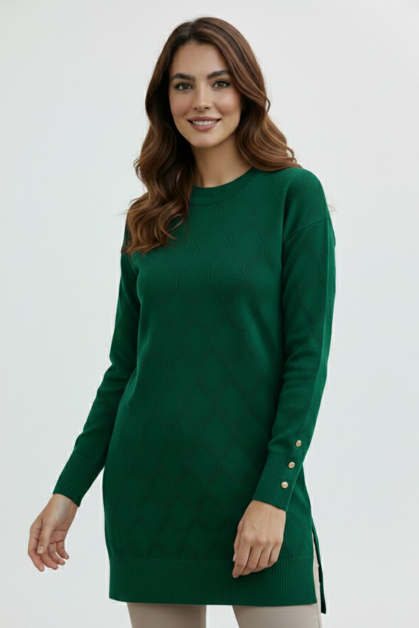 Desenli Tunik N3288 Zümrüt Yeşili Desenli Tunik N3288 Zümrüt Yeşili