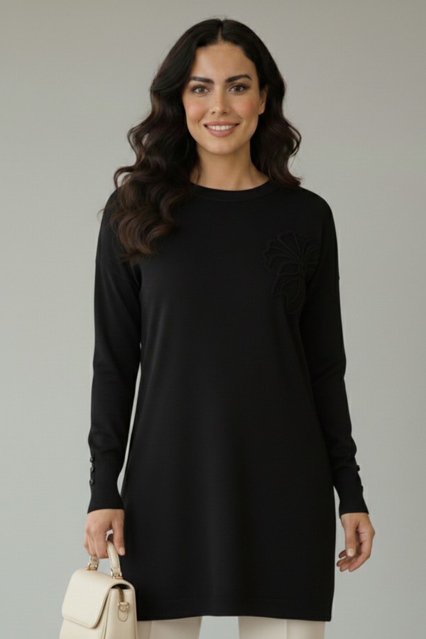 Çiçek Desenli Tunik N3303 Siyah