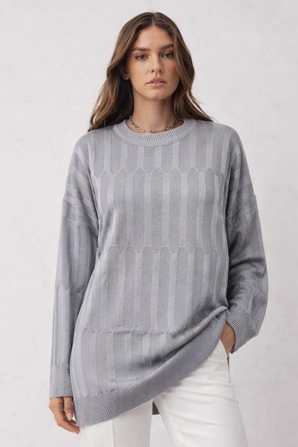 Desenli Tunik N3174 Gri