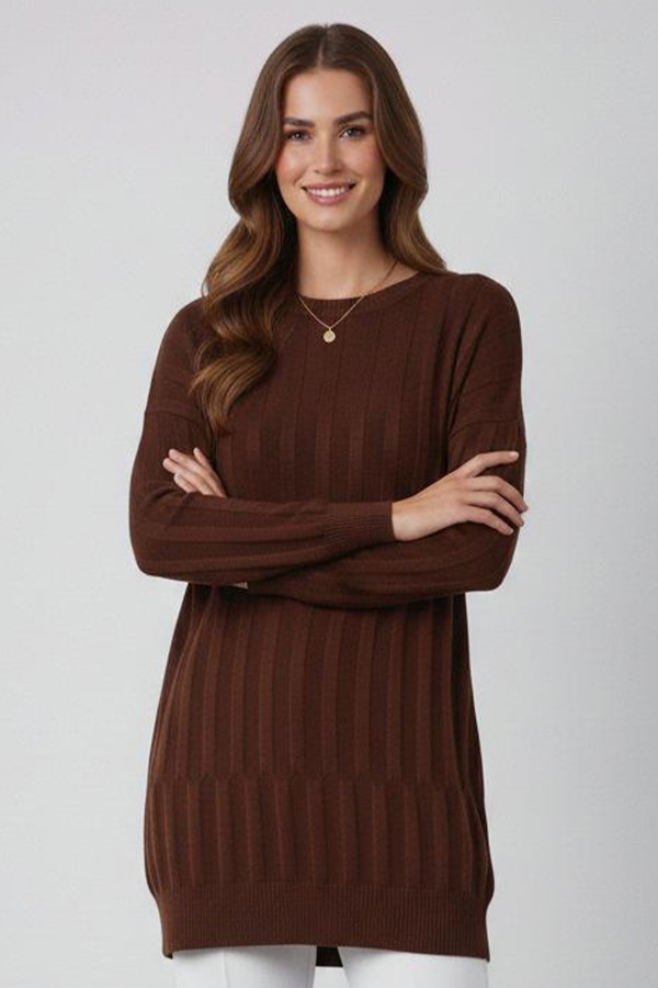Desenli Tunik N3174 Kahverengi