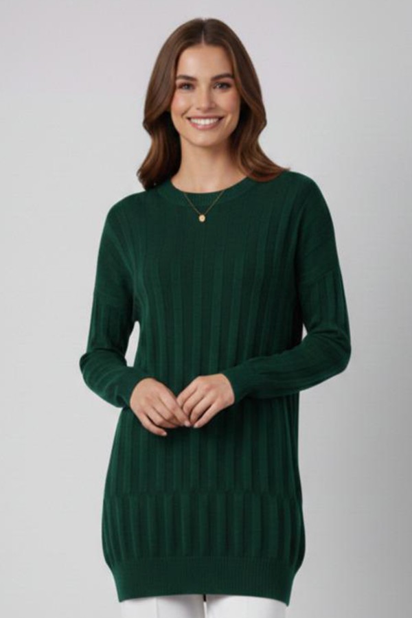 Desenli Tunik N3174 Zümrüt Yeşili