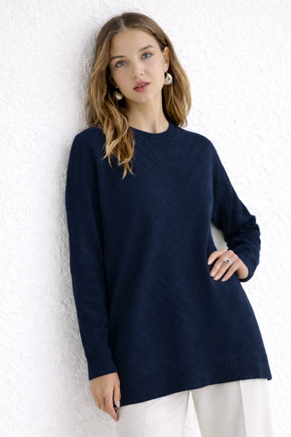 Desenli Tesettür Tunik N3192 Lacivert