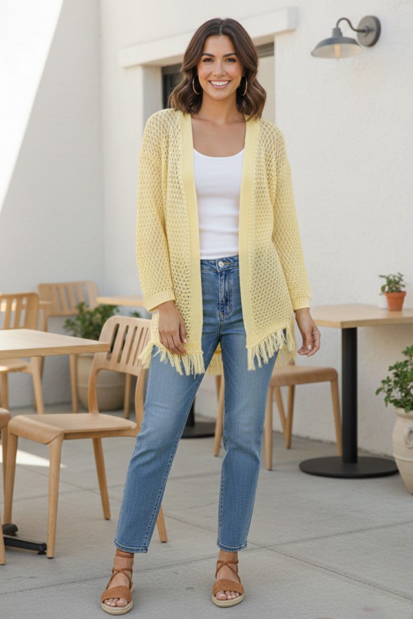 Yazlık Pamuk Hırka R4524 Limon Sarısı