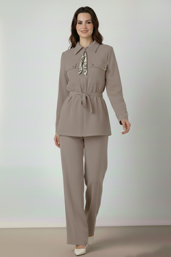 Fularlı İkili Takım N7203 Vizon Fularlı İkili Takım N7203 Vizon