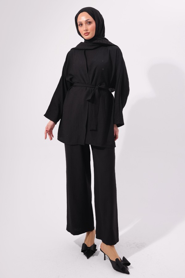 Taşlı İkili Takım N7157 Siyah