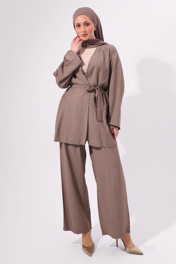 Taşlı İkili Takım N7157 Vizon