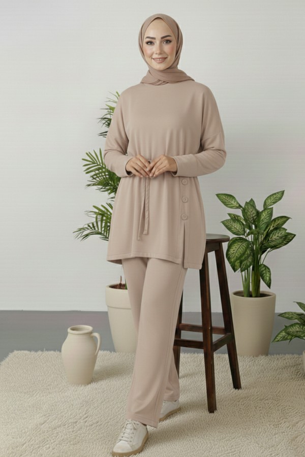 Düğme Detaylı Tunik Takım Z5712 Bej