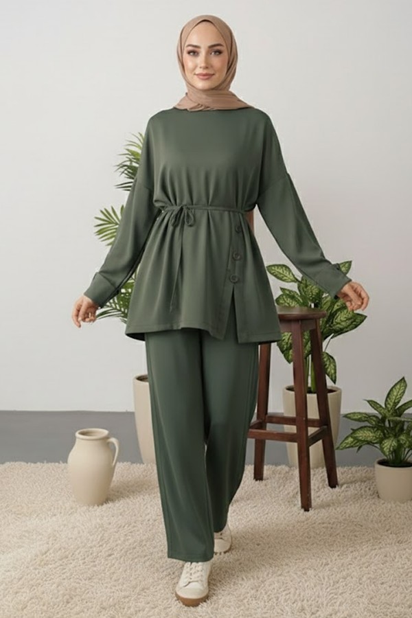 Düğme Detaylı Tunik Takım Z5712 Haki Düğme Detaylı Tunik Takım Z5712 Haki
