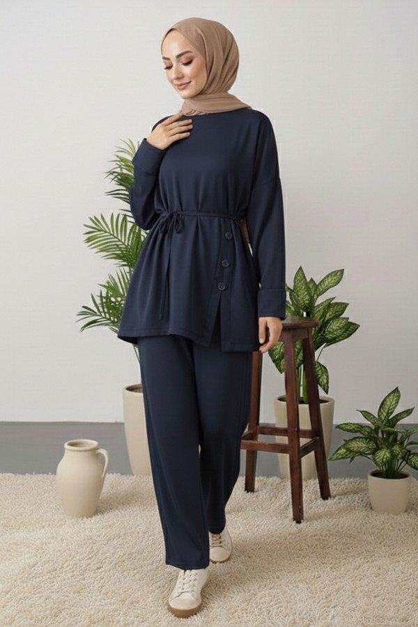 Düğme Detaylı Tunik Takım Z5712 Lacivert Düğme Detaylı Tunik Takım Z5712 Lacivert