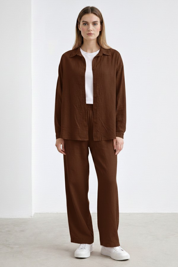 Keten İkili Takım B6710 Kahverengi Keten İkili Takım B6710 Kahverengi