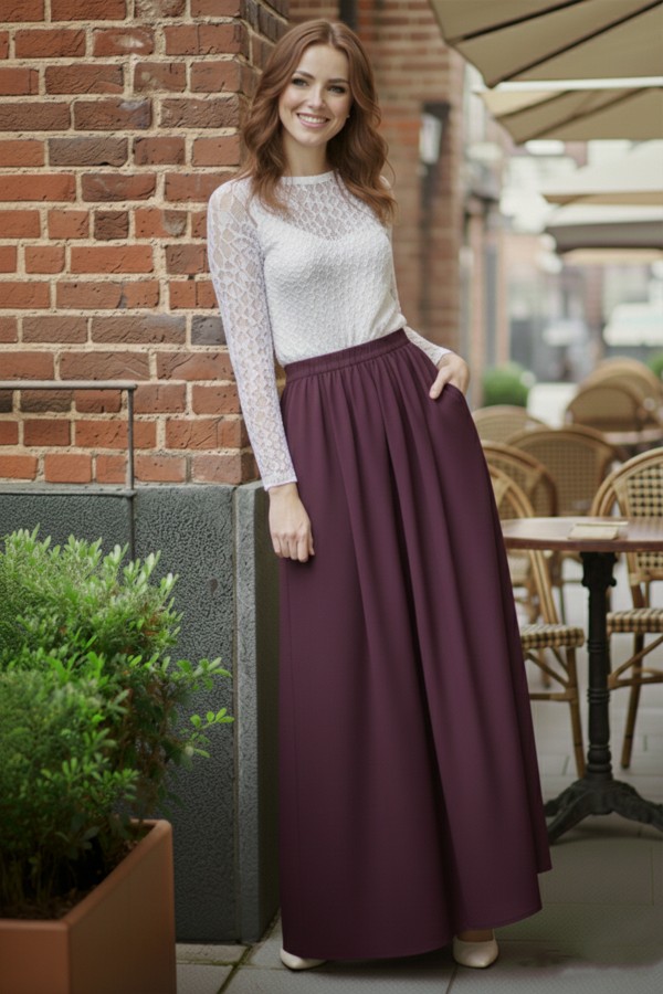 Beli Lastikli Double Etek M213 Mürdüm Beli Lastikli Double Etek M213 Mürdüm