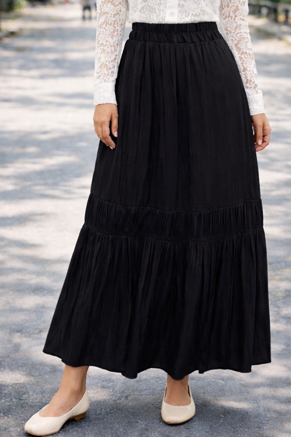 Beli Lastikli Etek A60659 Siyah Beli Lastikli Etek A60659 Siyah