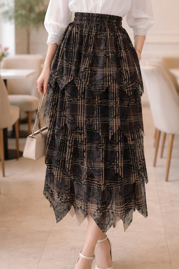 Katlı Flok Etek A60691 Siyah Katlı Flok Etek A60691 Siyah