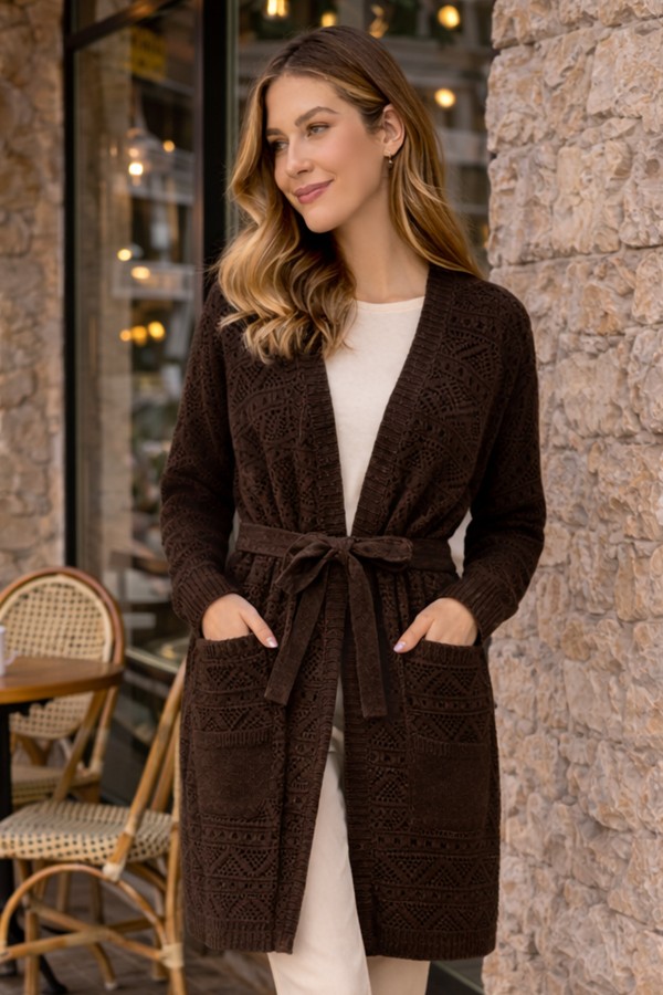 Yazlık Pamuk Hırka R4348 Kahverengi