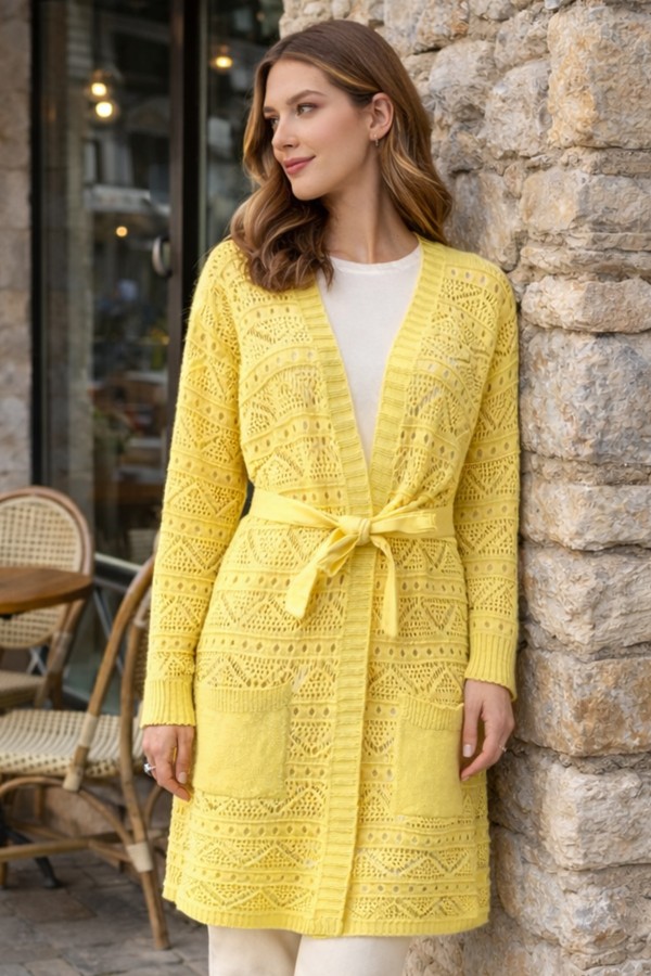 Yazlık Pamuk Hırka R4348 Limon Sarısı