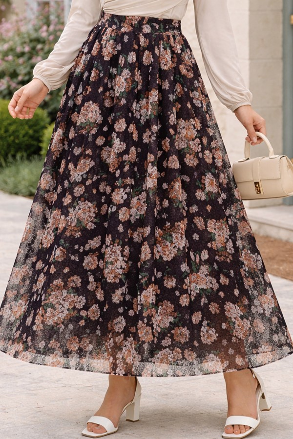 Dantel Baskılı Etek N2694 Bordo Dantel Baskılı Etek N2694 Bordo