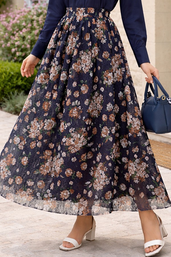 Dantel Baskılı Etek N2694 Lacivert Dantel Baskılı Etek N2694 Lacivert