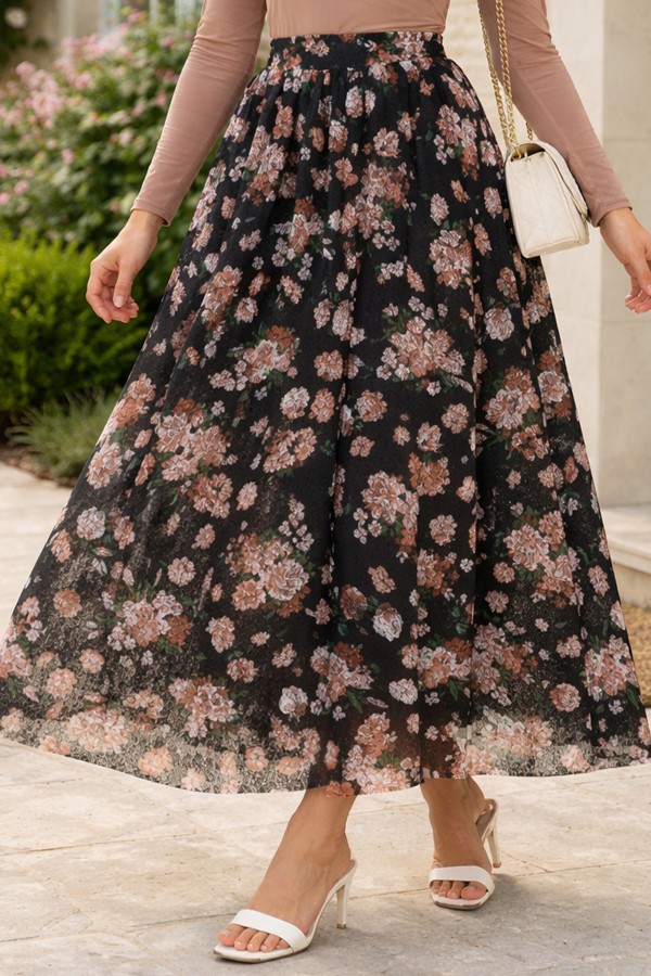 Dantel Baskılı Etek N2694 Siyah Dantel Baskılı Etek N2694 Siyah