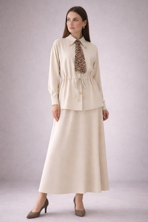 Fularlı İkili Takım N7193 Bej