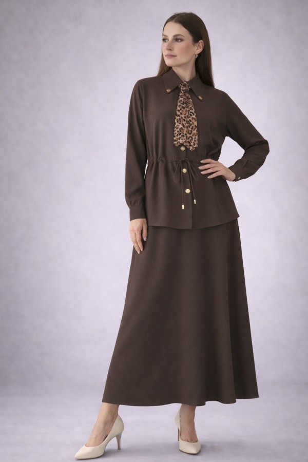 Fularlı İkili Takım N7193 Kahverengi