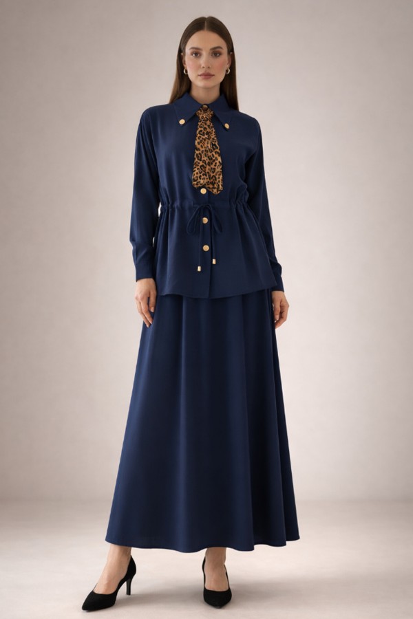 Fularlı İkili Takım N7193 Lacivert