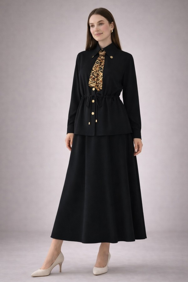 Fularlı İkili Takım N7193 Siyah Fularlı İkili Takım N7193 Siyah