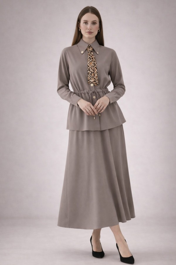 Fularlı İkili Takım N7193 Vizon Fularlı İkili Takım N7193 Vizon