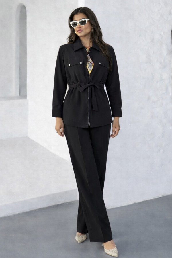 Fularlı İkili Takım N2671 Siyah