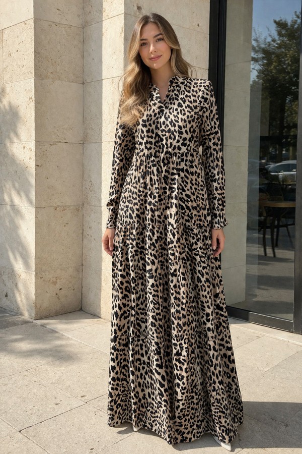 Desenli Viskon Elbise Leopar B2590 Leopar Desenli Viskon Elbise Leopar B2590 Leopar