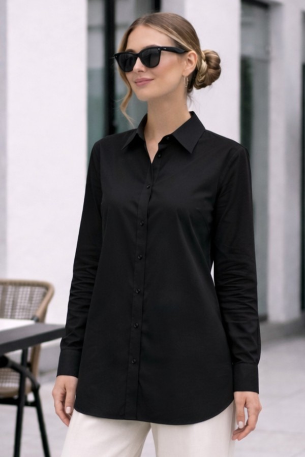 Uzun Tesettür Gömlek B5845 Siyah Uzun Tesettür Gömlek B5845 Siyah