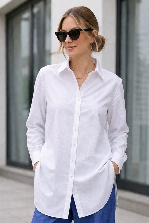 Uzun Tesettür Gömlek B5845 Beyaz Uzun Tesettür Gömlek B5845 Beyaz