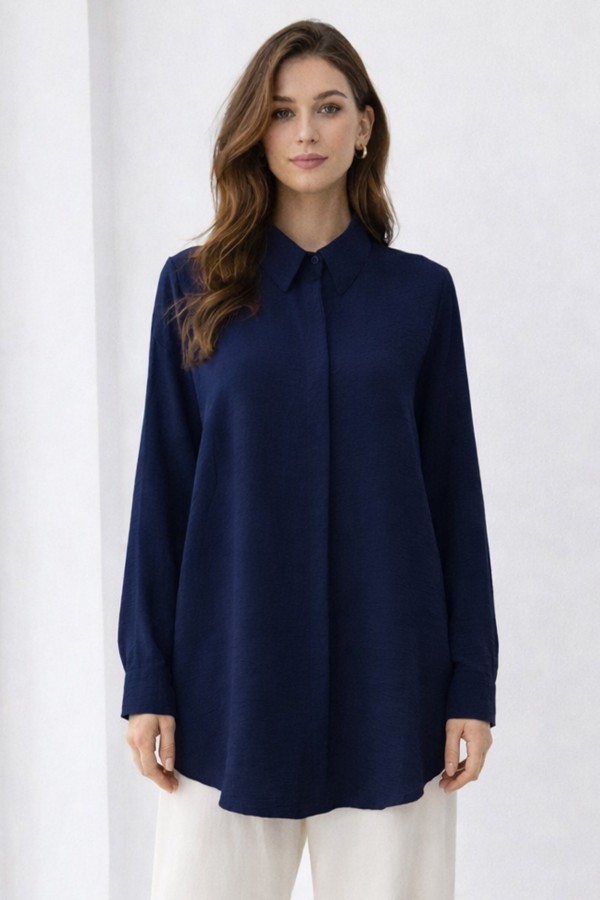 Gömlek Yaka Uzun Tesettür Tunik B5945 Lacivert Gömlek Yaka Uzun Tesettür Tunik B5945 Lacivert